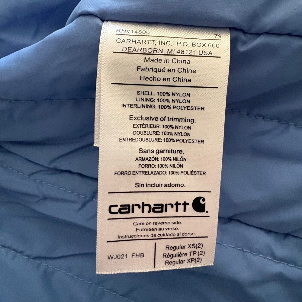 Carhartt Skyline Puffer Jacket XS Blue Quilted Lightweight Full Zip Outdoor Coat - Picture 10 of 10